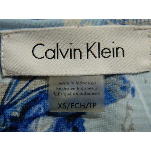 Calvin Klein Womens Blouse Size XS Blue & Gray Floral with Petal Sleeves - Picture 8 of 15